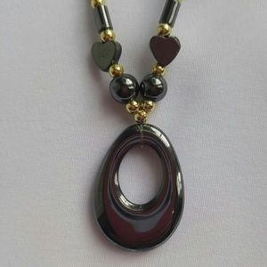 Vintage Hematite Circles and Hearts Necklace